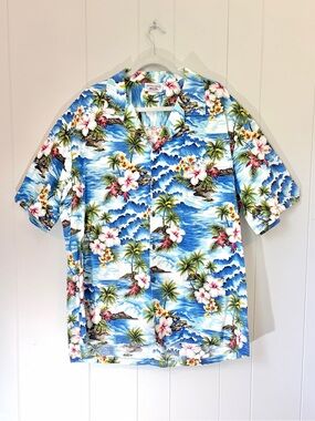 Pacific Legend Apparel Vintage Blue Hawaiian Floral Button Down Shirt 2XL